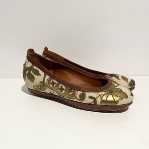 Dries Van Noten‎ Women's Slip On Metallic Floral Paisley Wedge White Canvas 36